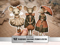 Quirky Mice Fussy Cut, 36 Whimsical Cottage Mouse Cutouts, Victorian Ephemera Junk Journal Scrapbook Sheets, Printable Paper Dolls