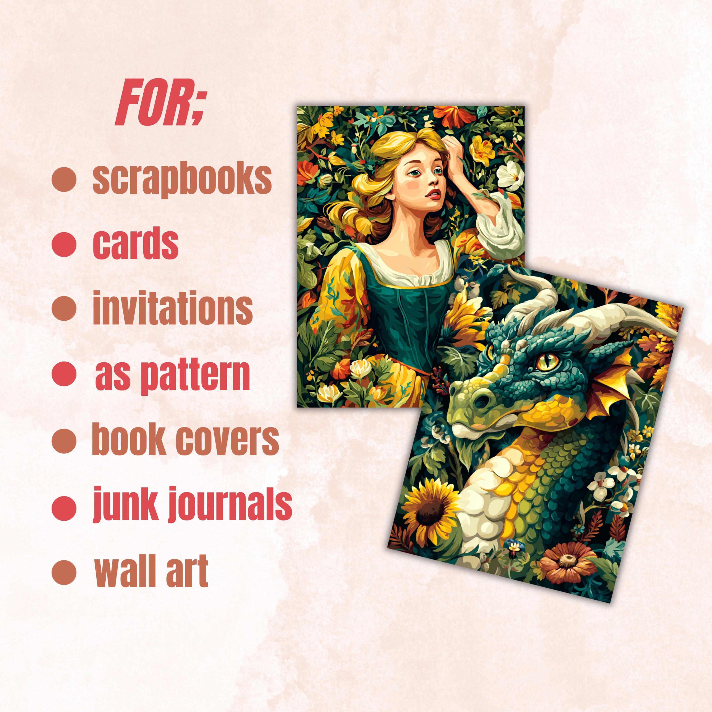 Exotic Fairytale Pages, Fantasy Magic Backgrounds, Whimsical Storybook Junk Journal Paper, Enchanted Collage Printable, Letter Size