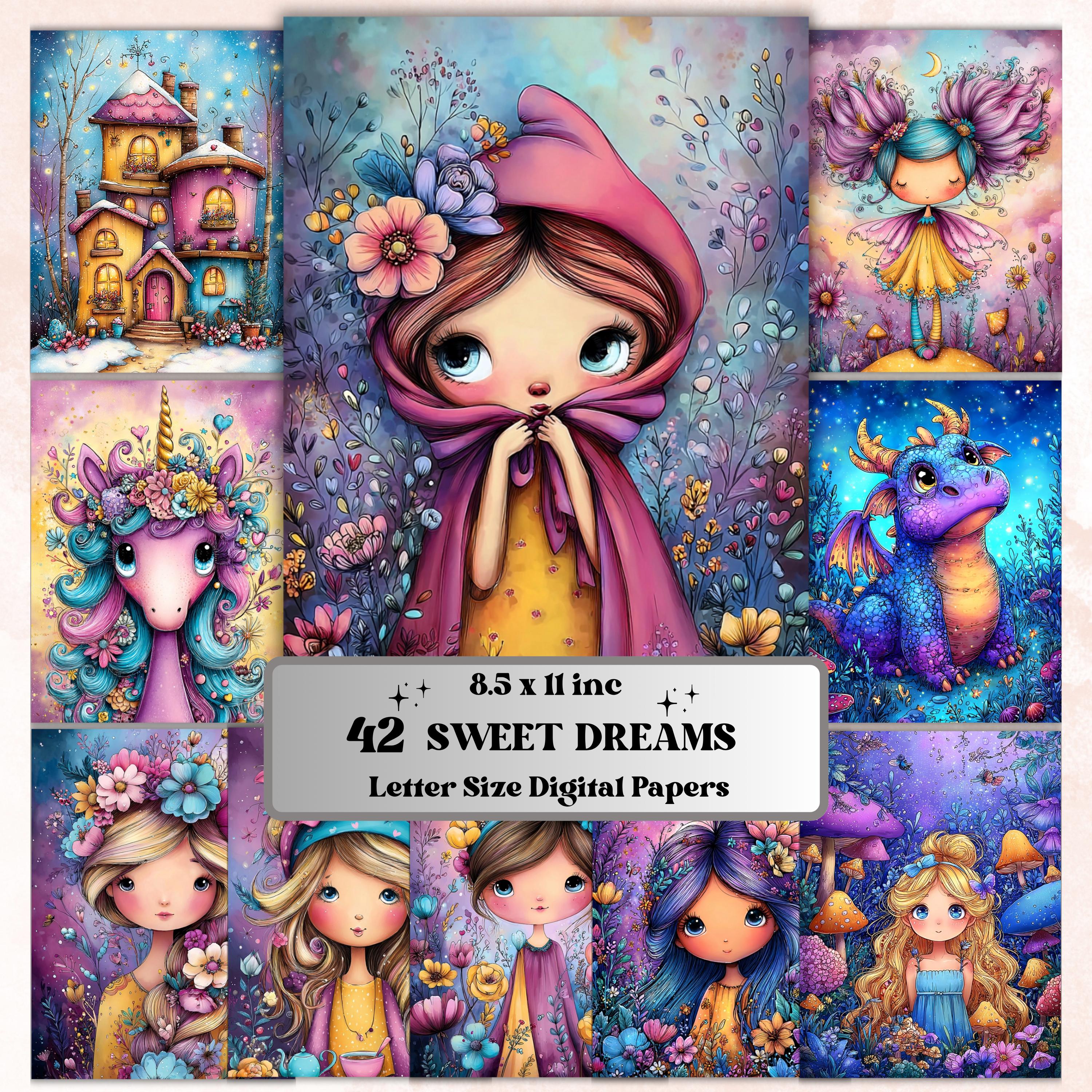 Sweet Dreams Pages, Dreamy Night Backgrounds, Soft Aesthetic Junk Journal Paper, Celestial Whimsical Collage Printable, Letter Size