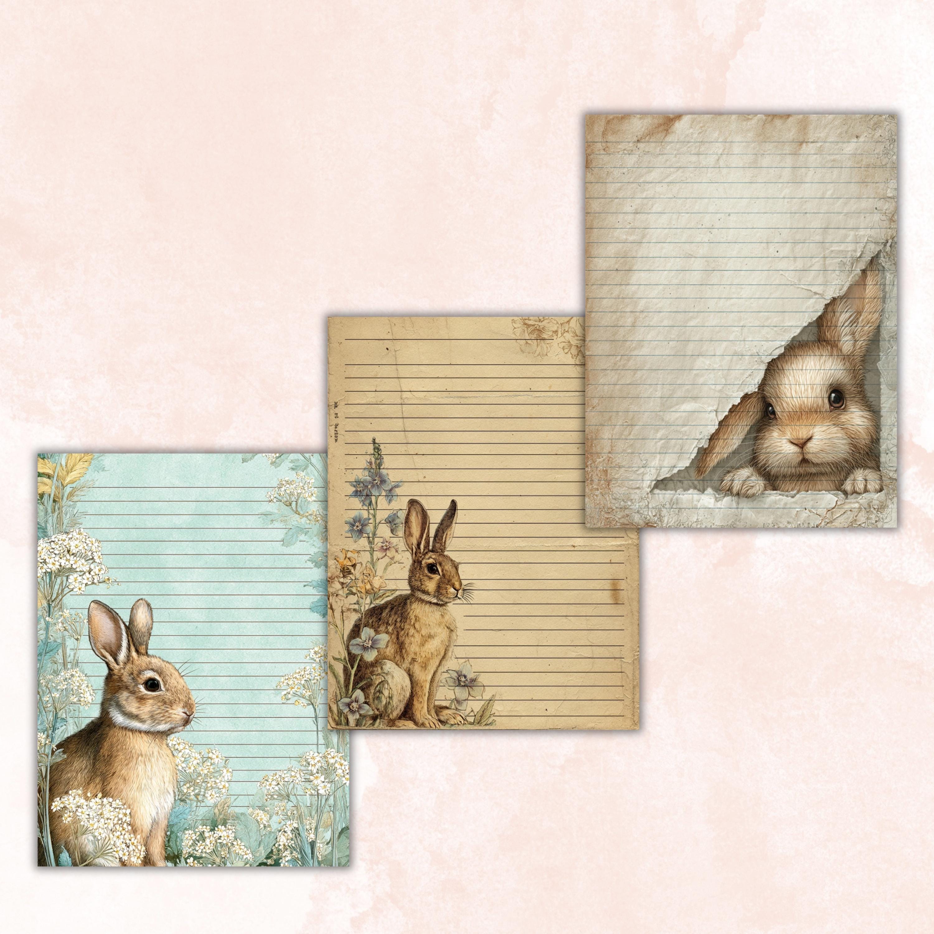 80 Peeking Bunny Border Lined Pages Printable, Letter Size Easter Rabbit Writing Paper Stationery Commercial Use