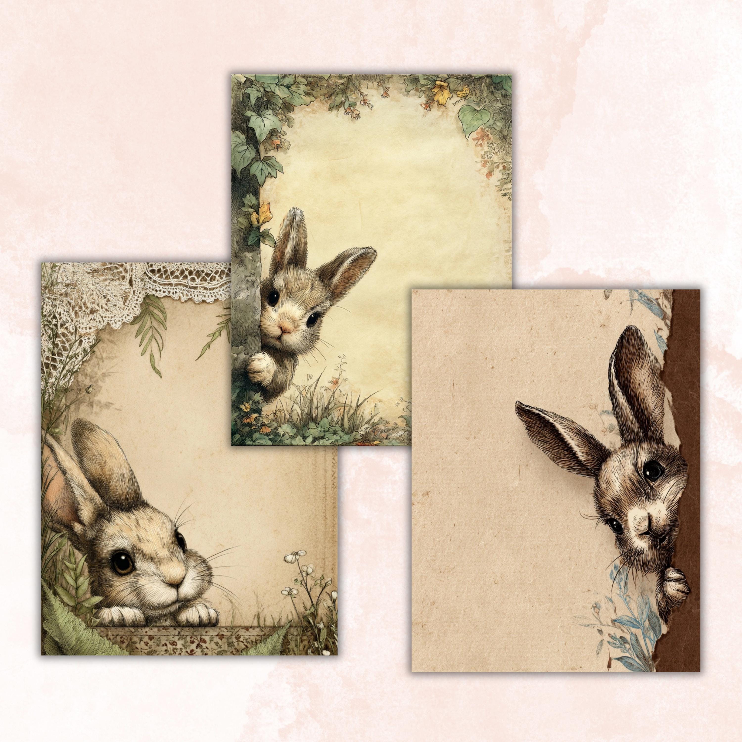 80 Peeking Bunny Border Lined Pages Printable, Letter Size Easter Rabbit Writing Paper Stationery Commercial Use
