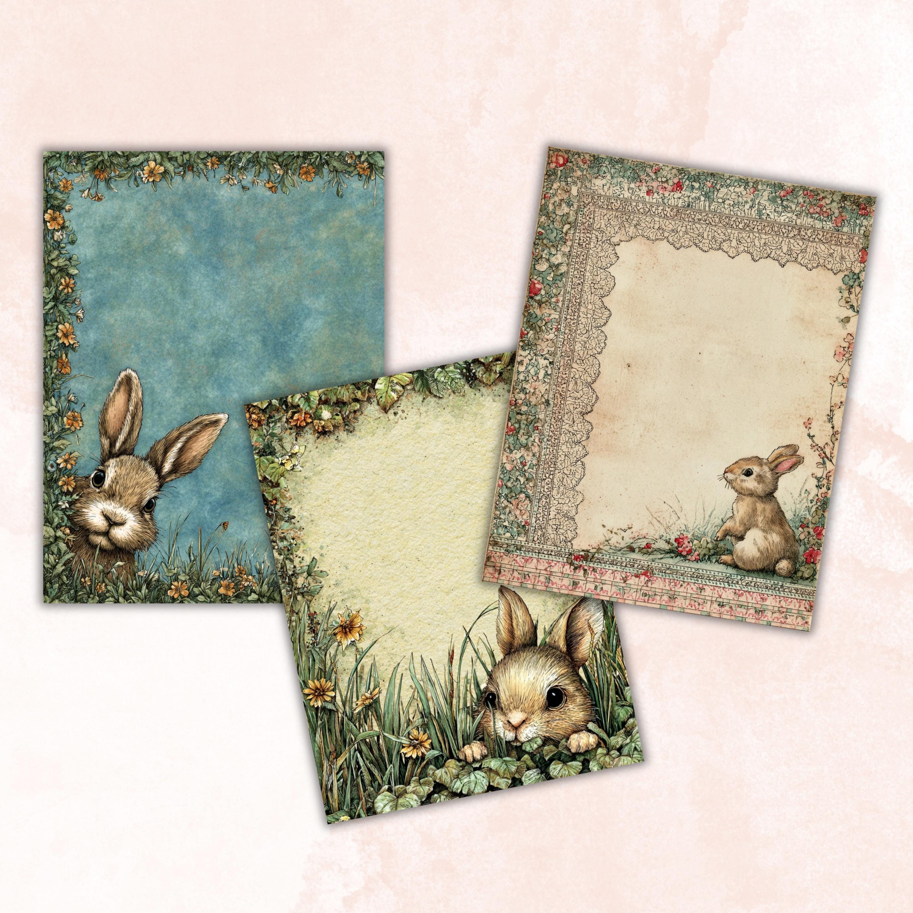 80 Peeking Bunny Border Lined Pages Printable, Letter Size Easter Rabbit Writing Paper Stationery Commercial Use