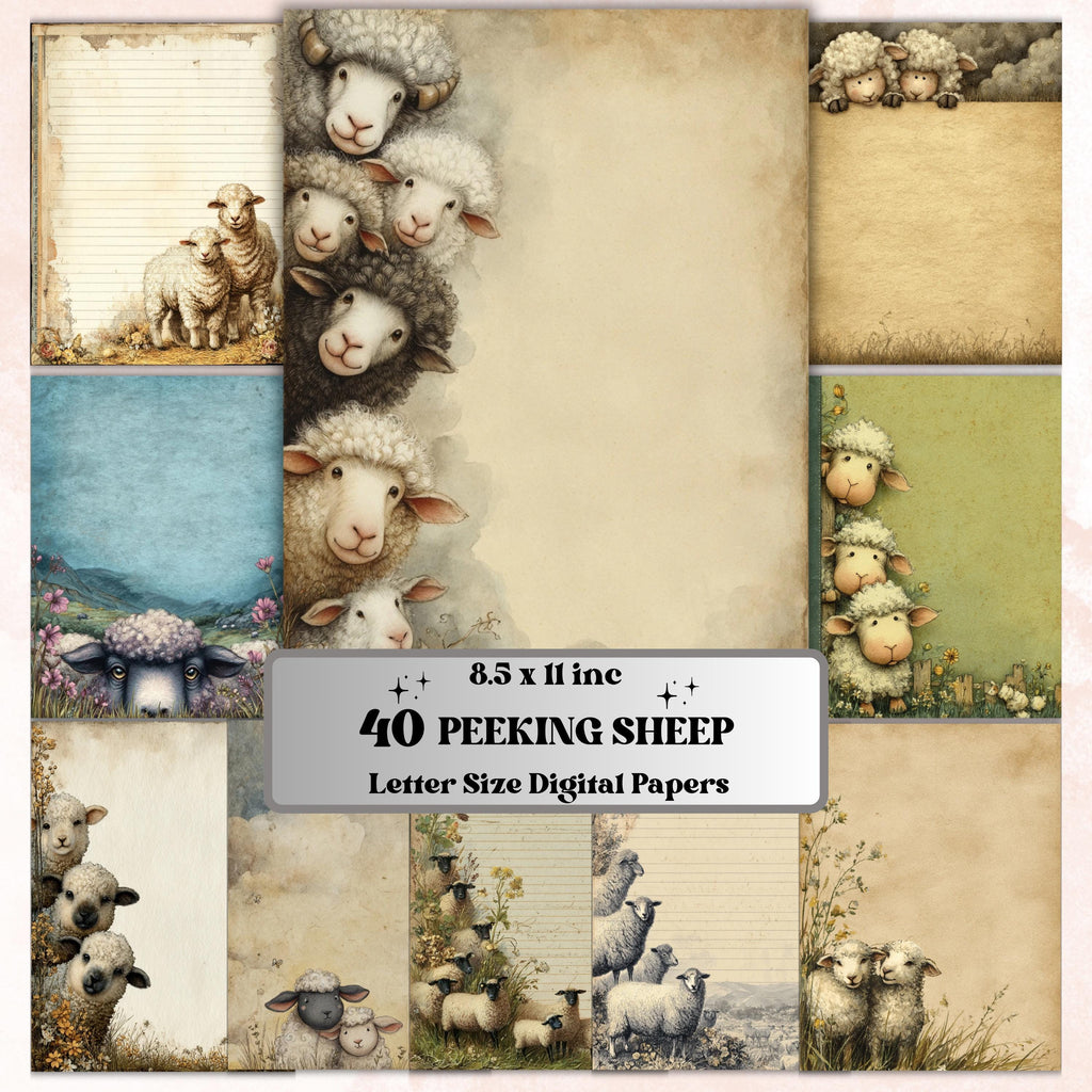 40 Peeking Sheep Border Lined Pages Printable, Letter Size Easter Lamb Writing Paper Stationery Commercial Use