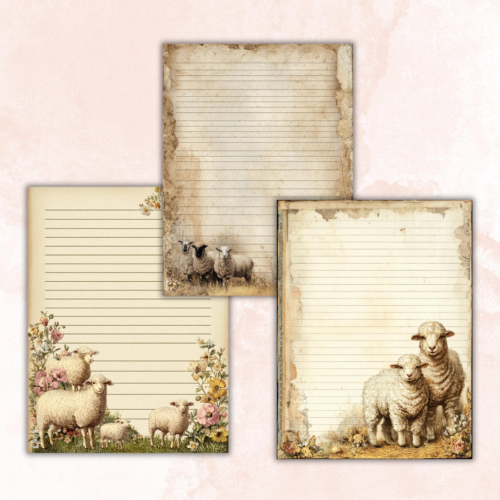 40 Peeking Sheep Border Lined Pages Printable, Letter Size Easter Lamb Writing Paper Stationery Commercial Use