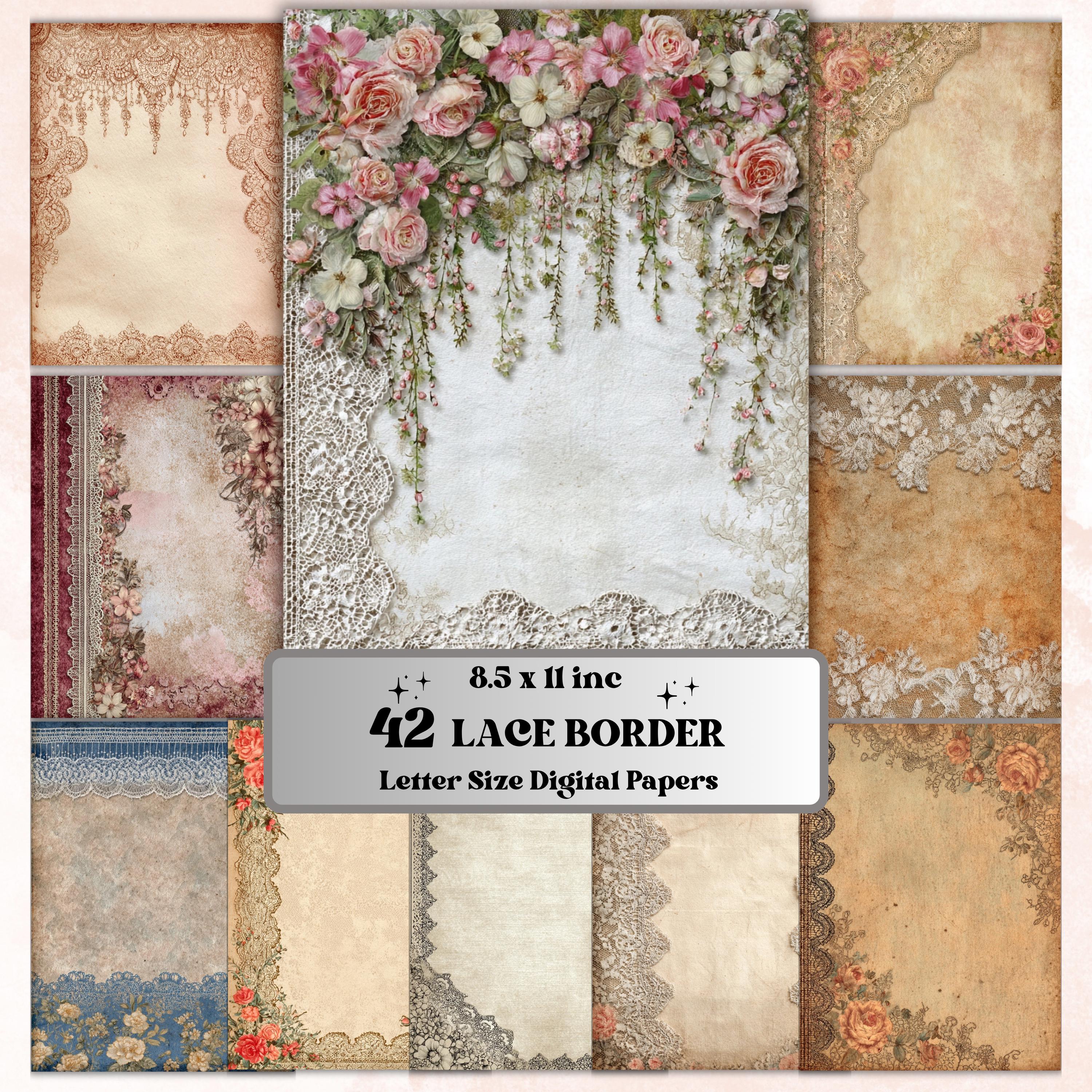 42 Lace Border Pages, Vintage Lace Writing Paper, Elegant Printable Stationery, Junk Journal Pages, Floral Decorative Paper, Letter Size