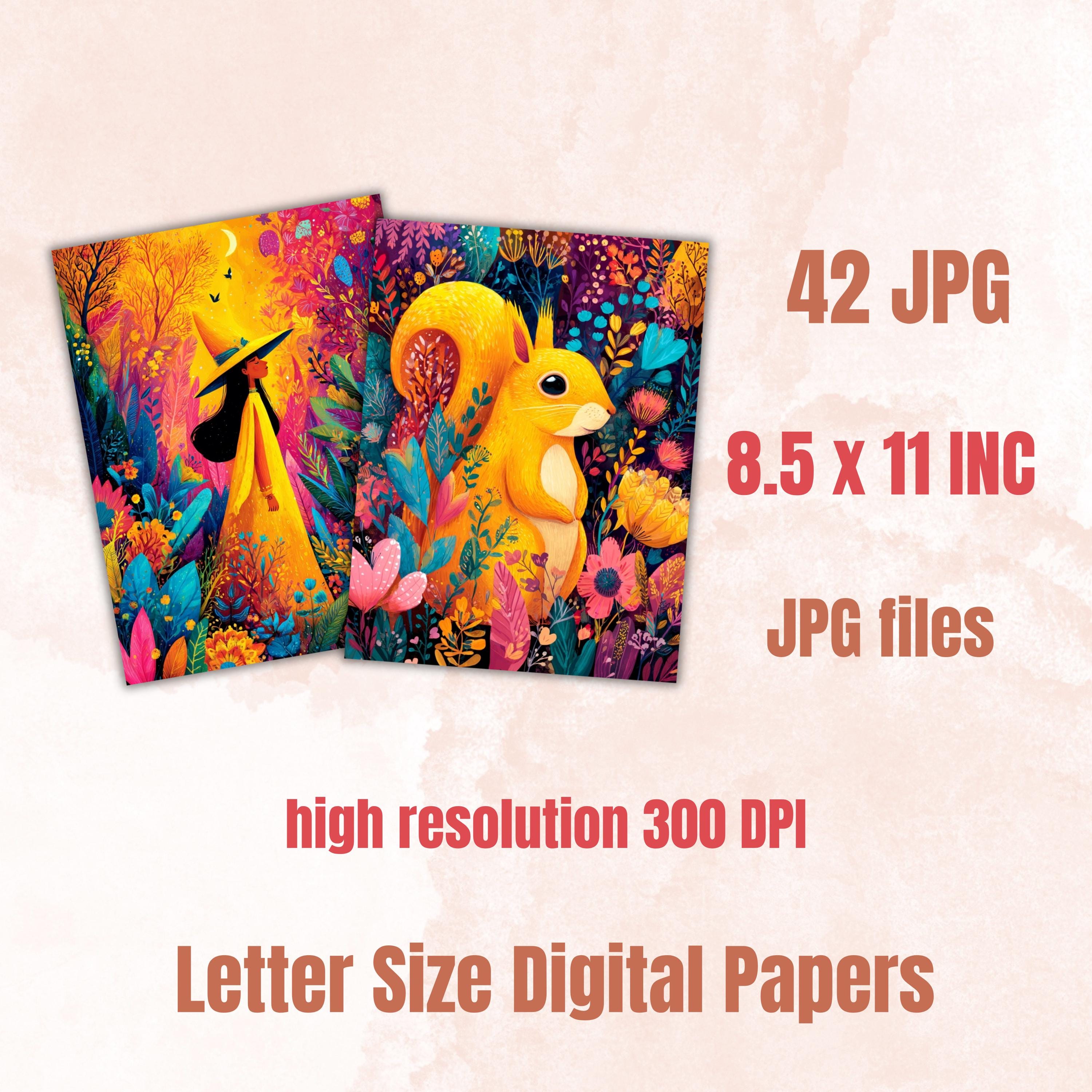 Safari Stories Pages, Jungle Animal Backgrounds, Wildlife Fairytale Junk Journal Paper, Exotic Nature Collage Printable, Letter Size