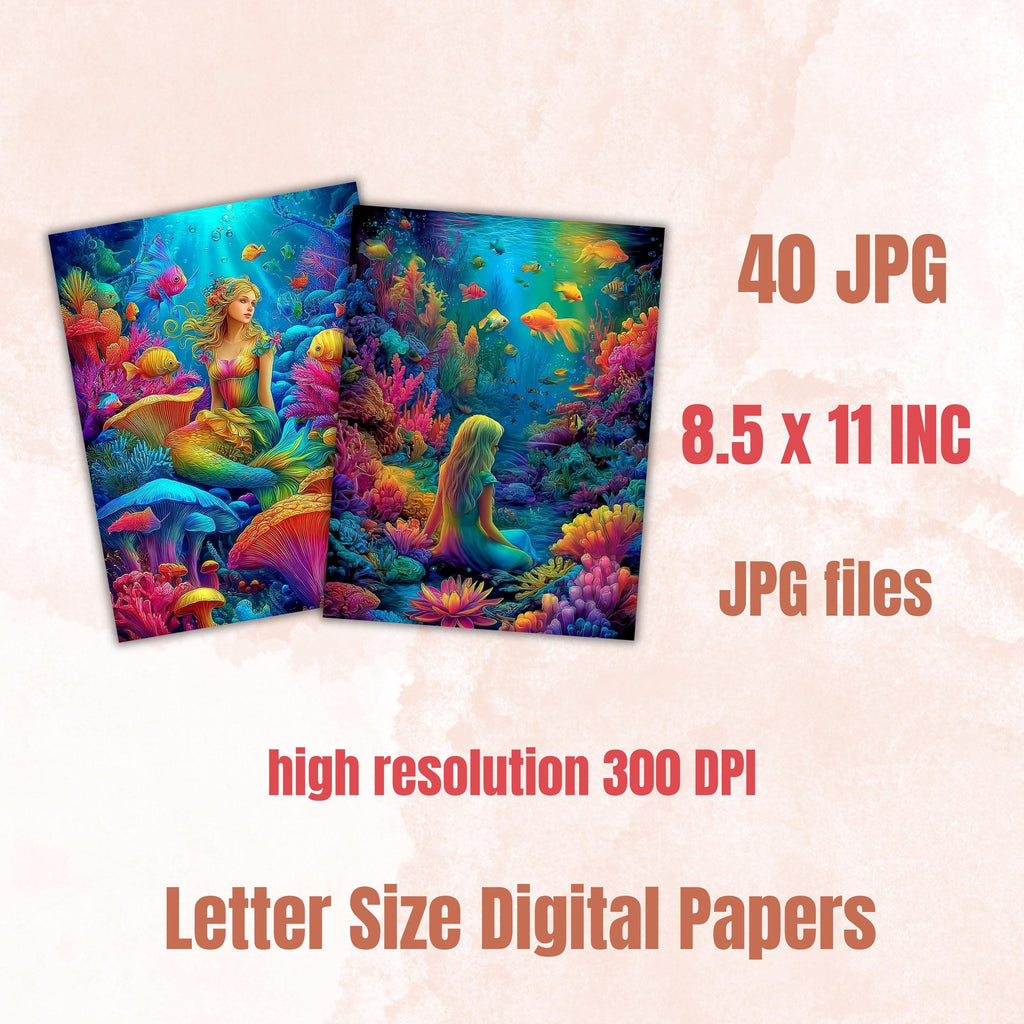 Ocean Stories Pages, Underwater Backgrounds, Sea Life Junk Journal Paper, Coastal Fantasy Collage Printable, Letter Size