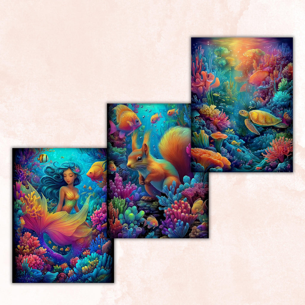 Ocean Stories Pages, Underwater Backgrounds, Sea Life Junk Journal Paper, Coastal Fantasy Collage Printable, Letter Size