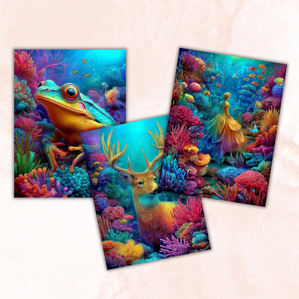 Ocean Stories Pages, Underwater Backgrounds, Sea Life Junk Journal Paper, Coastal Fantasy Collage Printable, Letter Size