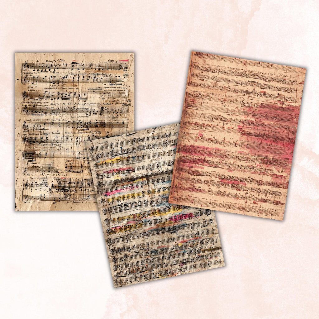 Grunge Music Sheet Pages, Vintage Sheet Music Backgrounds, Junk Journal Paper, Musical Collage Printable, Letter Size