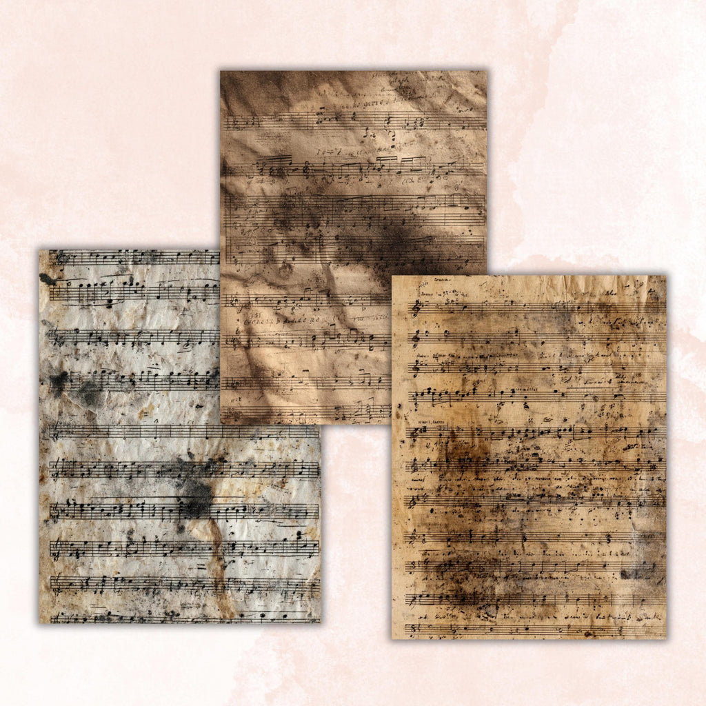 Grunge Music Sheet Pages, Vintage Sheet Music Backgrounds, Junk Journal Paper, Musical Collage Printable, Letter Size
