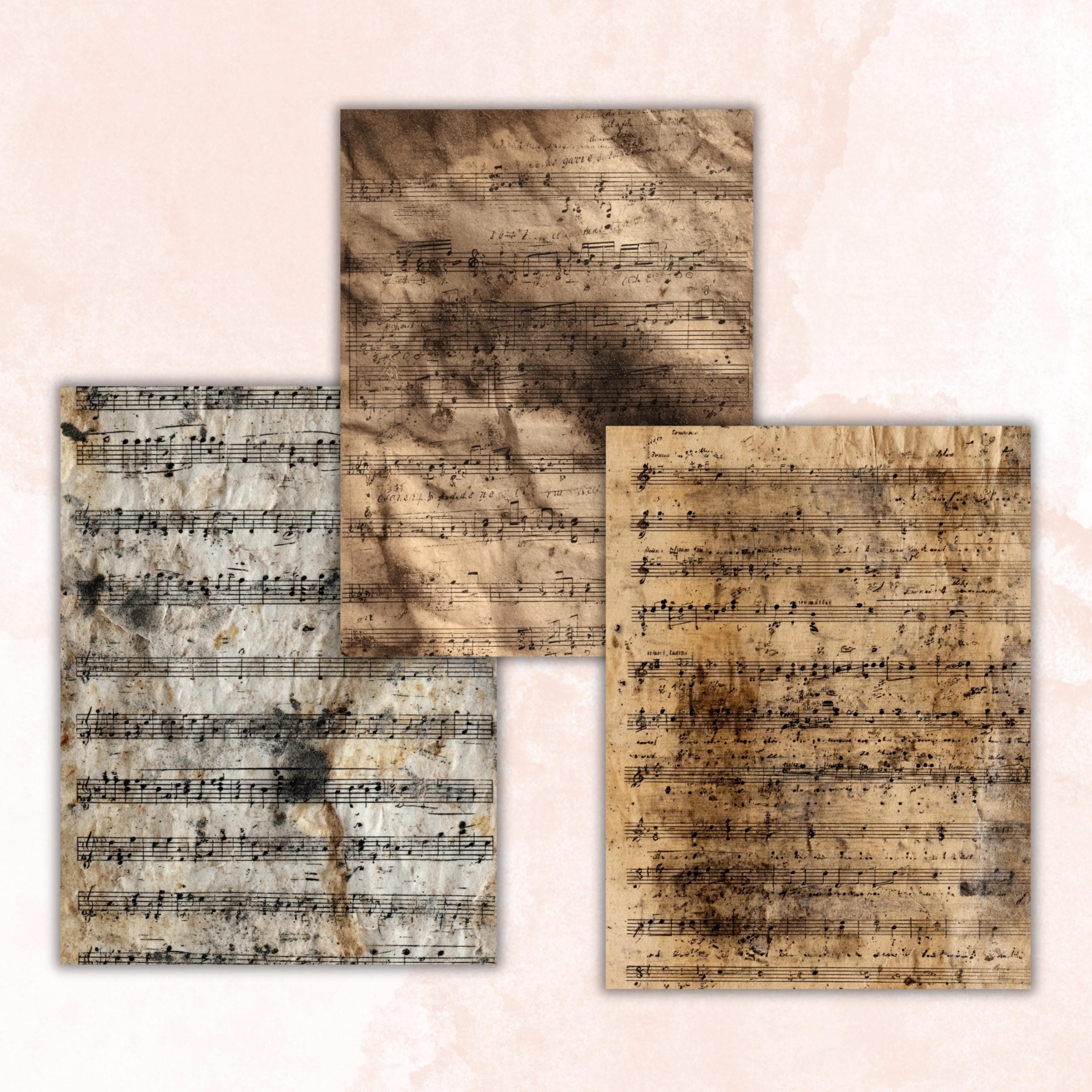 Grunge Music Sheet Pages, Vintage Sheet Music Backgrounds, Junk Journal Paper, Musical Collage Printable, Letter Size