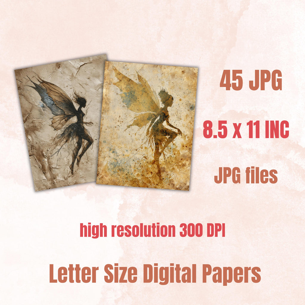 Grunge Fairy Pages, Dark Fairy Junk Journal Paper, Fantasy Collage Backgrounds, Gothic Fairy Aesthetic Printable, Letter Size