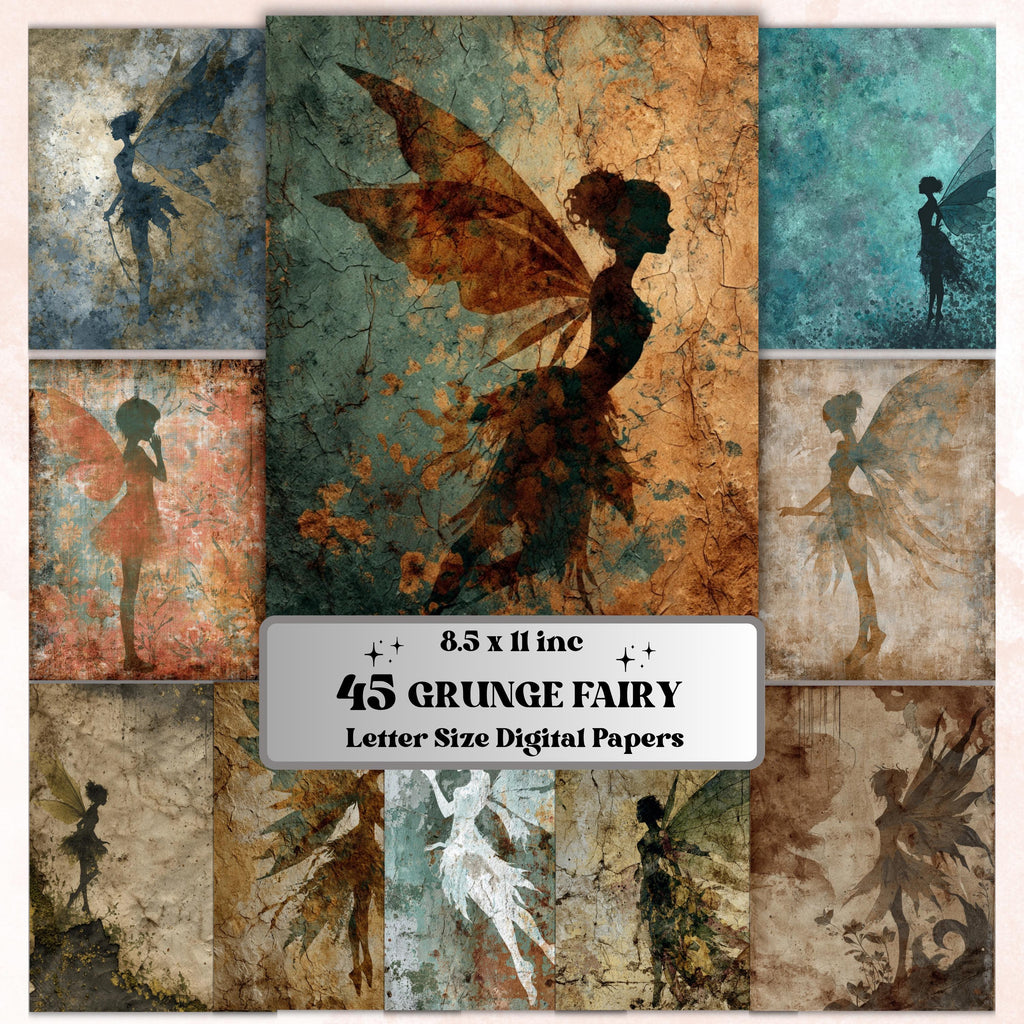 Grunge Fairy Pages, Dark Fairy Junk Journal Paper, Fantasy Collage Backgrounds, Gothic Fairy Aesthetic Printable, Letter Size