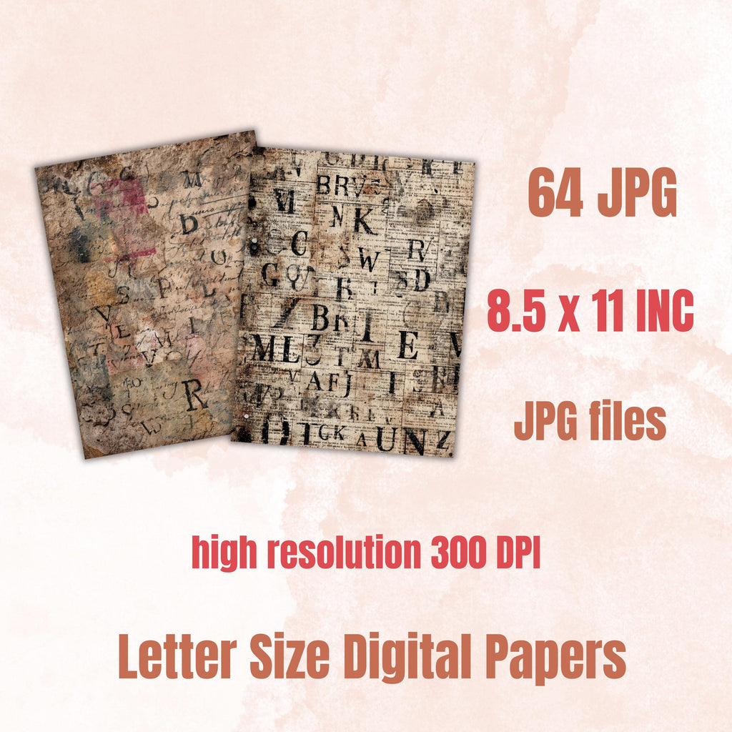 Grunge Old Letters Pages, Vintage Letter Paper, Antique Ephemera Backgrounds, Junk Journal Collage Printable, Letter Size