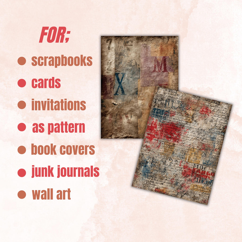 Grunge Old Letters Pages, Vintage Letter Paper, Antique Ephemera Backgrounds, Junk Journal Collage Printable, Letter Size
