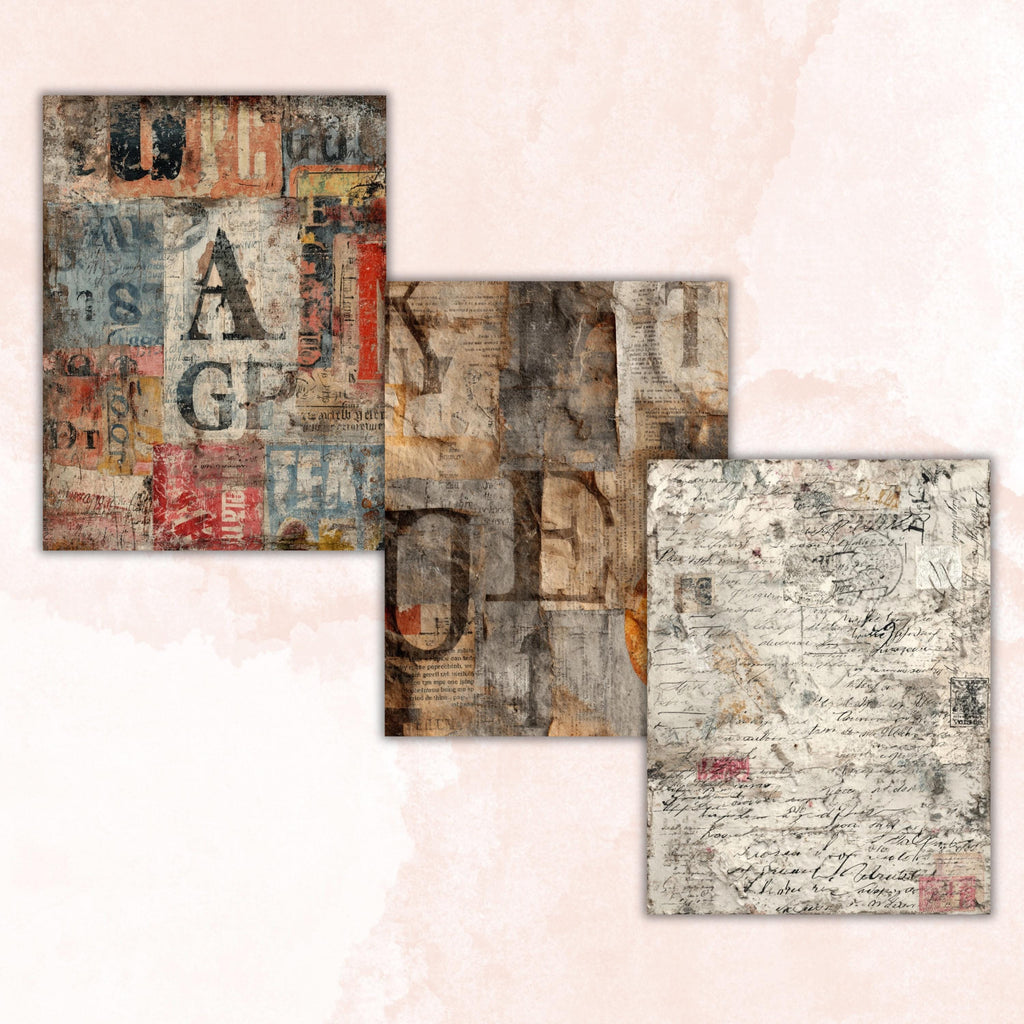Grunge Old Letters Pages, Vintage Letter Paper, Antique Ephemera Backgrounds, Junk Journal Collage Printable, Letter Size