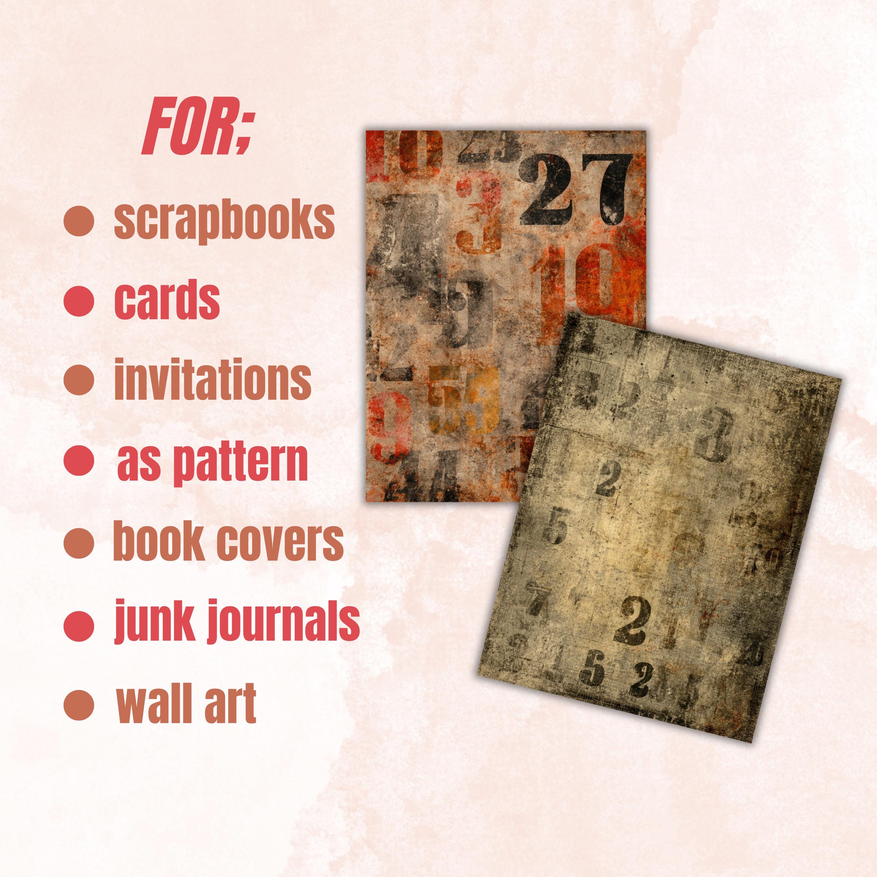 Grunge Old Numbers Pages, Vintage Number Backgrounds, Typography Junk Journal Paper, Ephemera Collage Printable, Letter Size