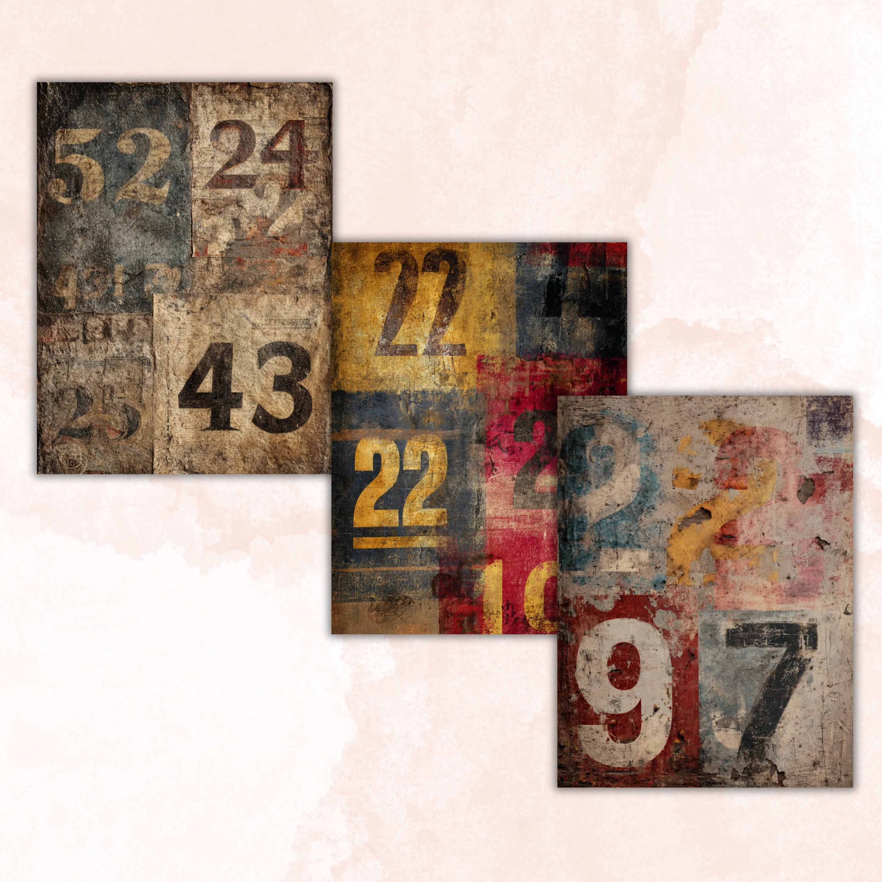 Grunge Old Numbers Pages, Vintage Number Backgrounds, Typography Junk Journal Paper, Ephemera Collage Printable, Letter Size