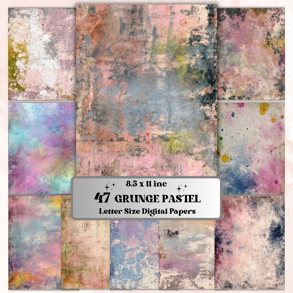 Grunge Pastel Pages, Soft Aesthetic Junk Journal Paper, Dreamy Collage Backgrounds, Pastel Grunge Printable, Letter Size