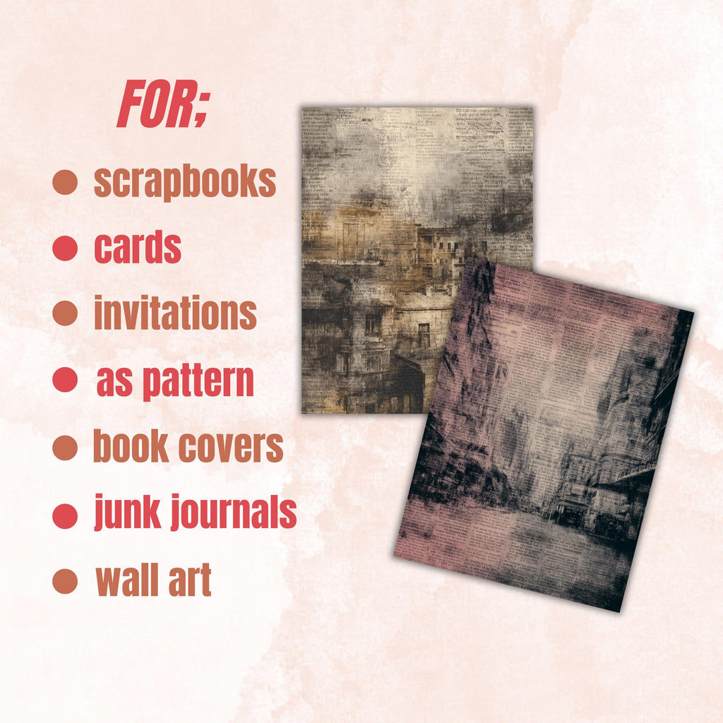 Grunge City Pages, Urban Junk Journal Backgrounds, Street Collage Paper, Industrial City Texture Printable, Letter Size