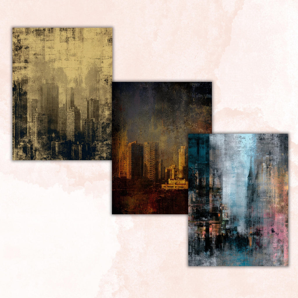 Grunge City Pages, Urban Junk Journal Backgrounds, Street Collage Paper, Industrial City Texture Printable, Letter Size