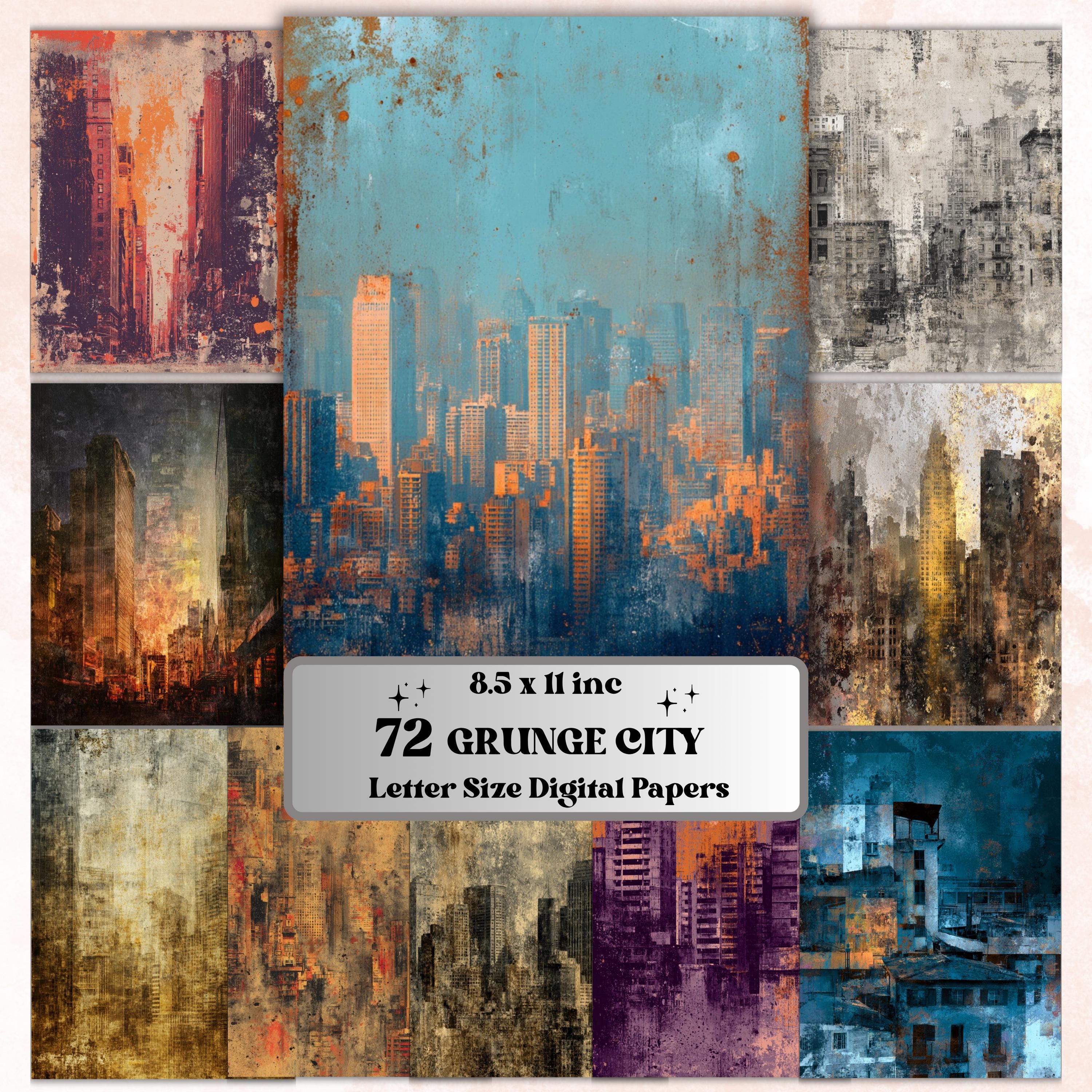 Grunge City Pages, Urban Junk Journal Backgrounds, Street Collage Paper, Industrial City Texture Printable, Letter Size