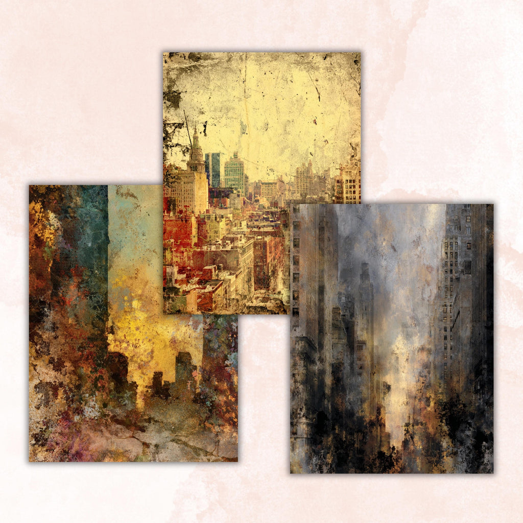 Grunge City Pages, Urban Junk Journal Backgrounds, Street Collage Paper, Industrial City Texture Printable, Letter Size