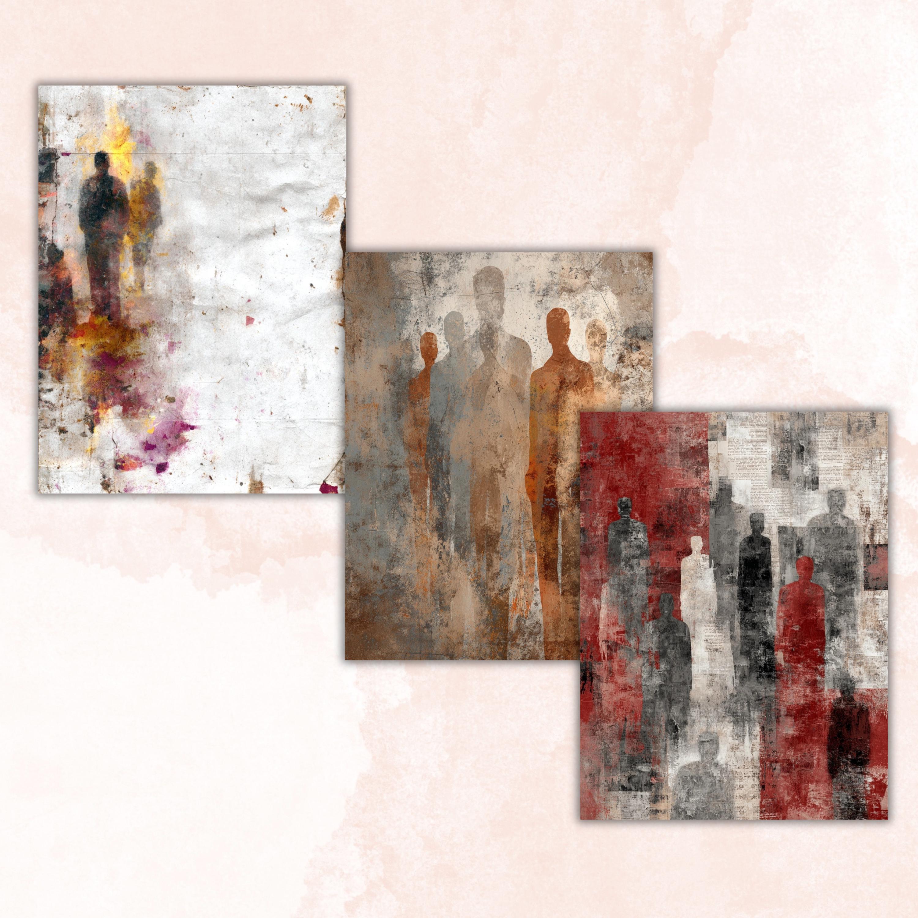 Grunge People Pages, Vintage Portrait Collage Backgrounds, Human Figure Junk Journal Paper, Mixed Media Printable, Letter Size