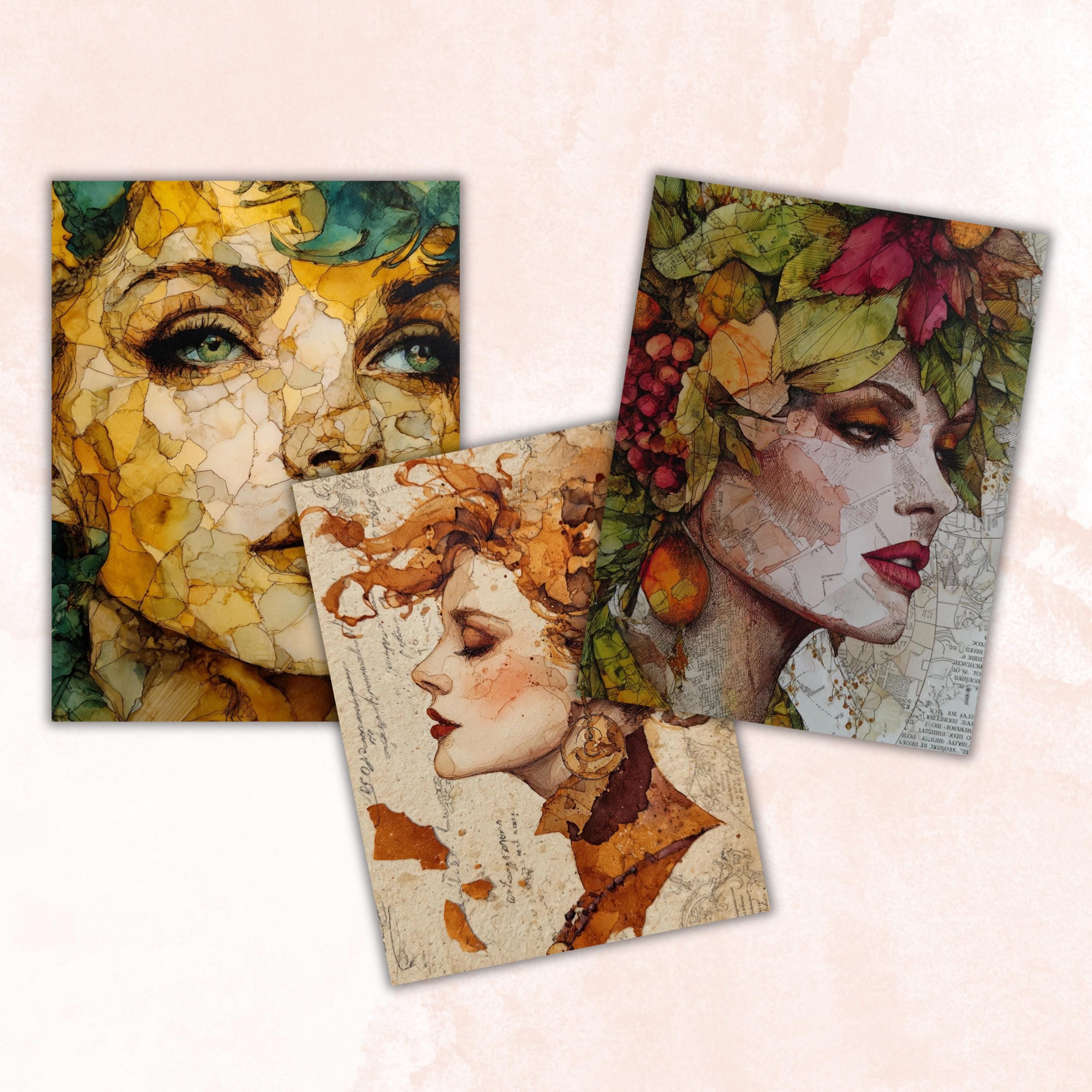 Alcohol Ink Woman Pages, Abstract Female Art Backgrounds, Colorful Portrait Junk Journal Paper, Modern Aesthetic Printable, Letter Size