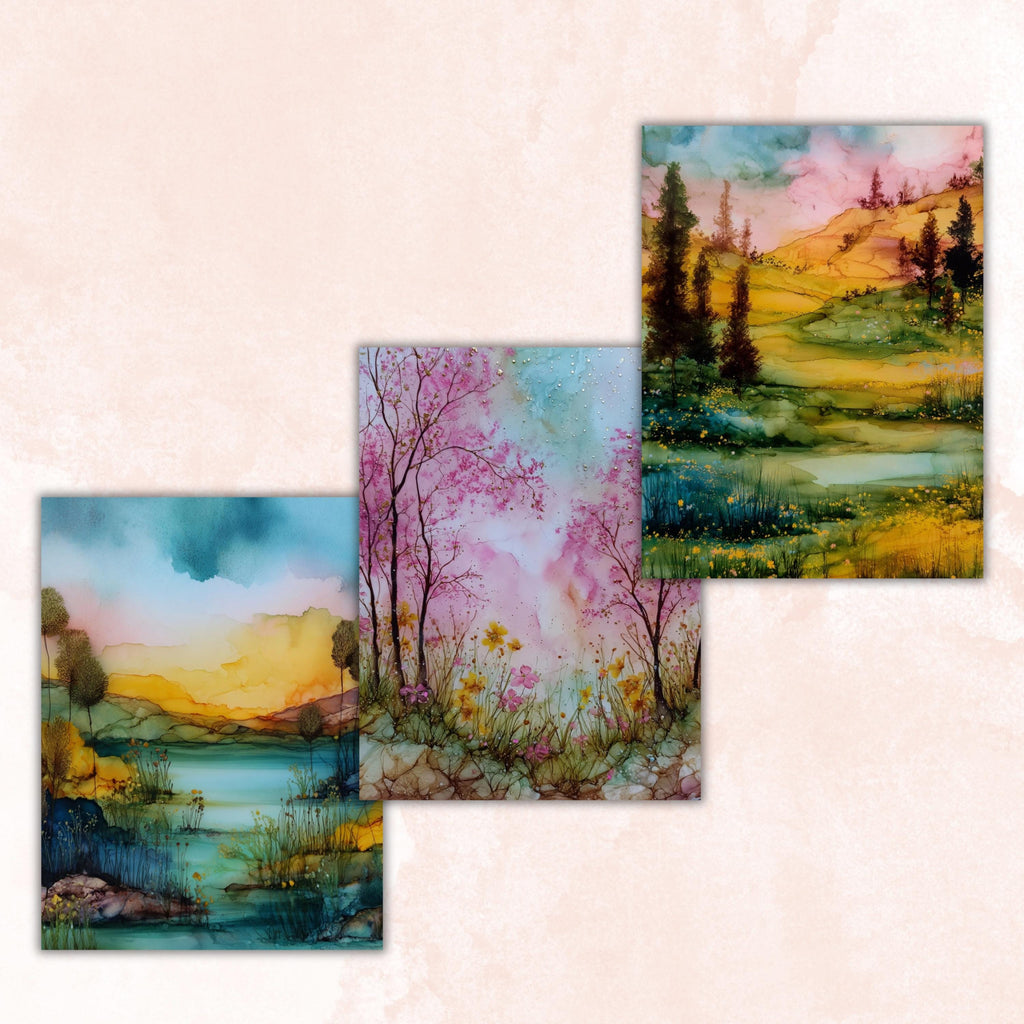 Alcohol Ink Spring Pages, Abstract Floral Backgrounds, Pastel Fluid Art Junk Journal Paper, Colorful Aesthetic Printable, Letter Size