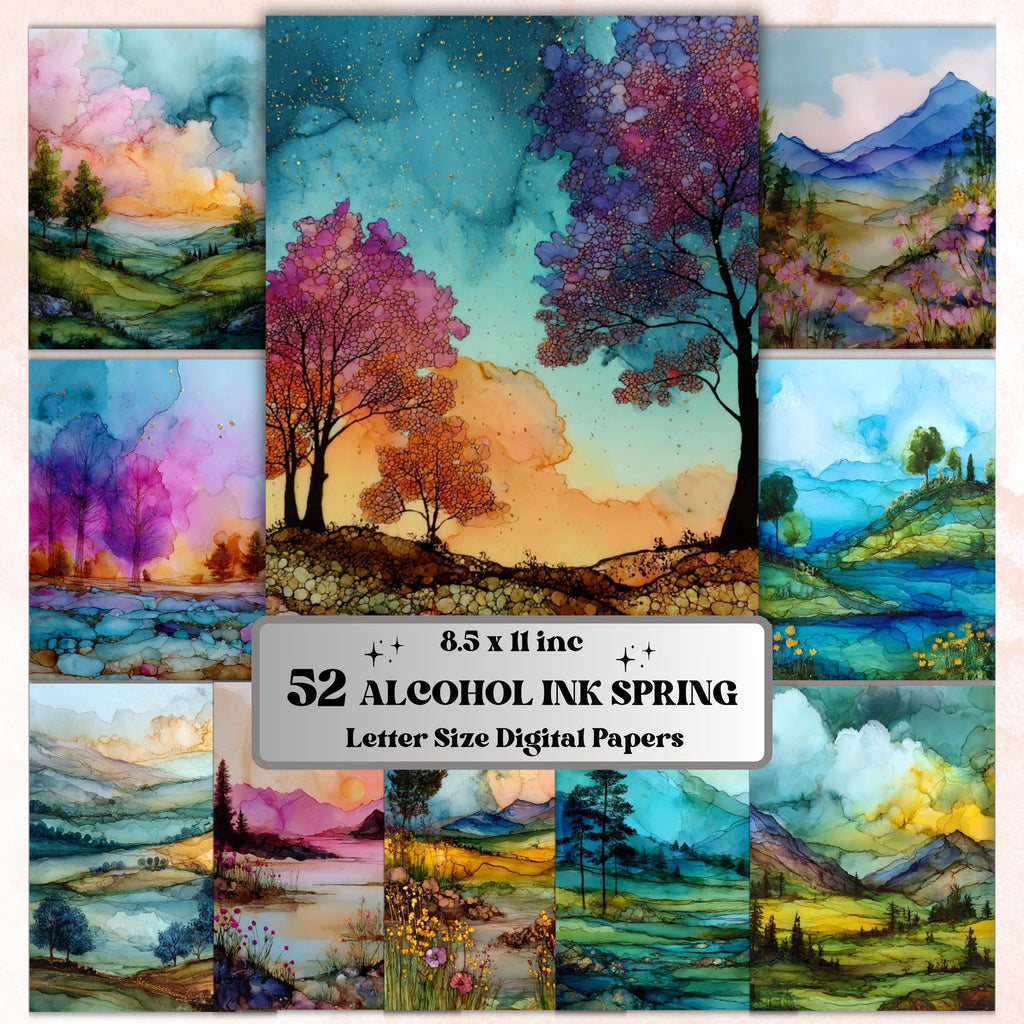 Alcohol Ink Spring Pages, Abstract Floral Backgrounds, Pastel Fluid Art Junk Journal Paper, Colorful Aesthetic Printable, Letter Size
