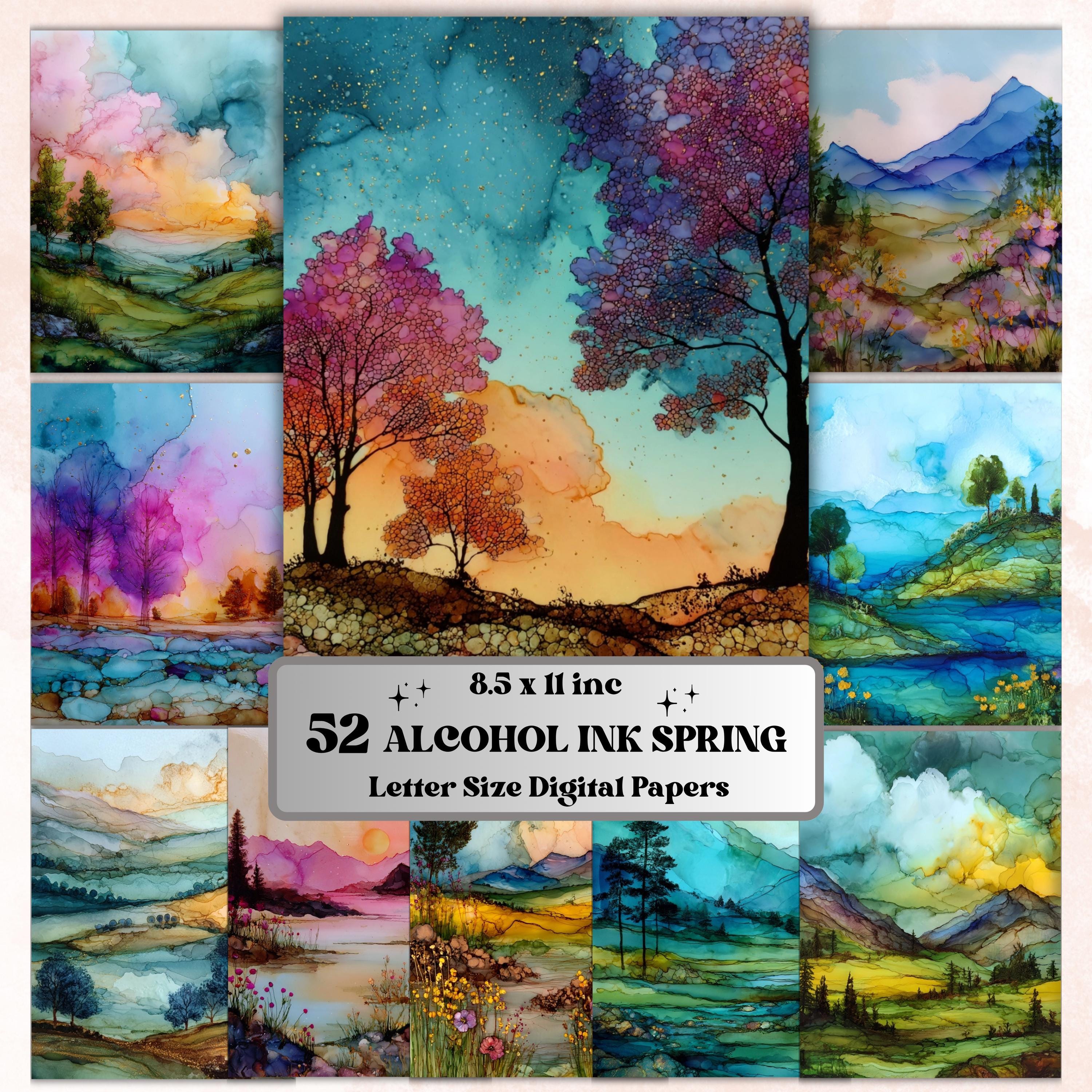 Alcohol Ink Spring Pages, Abstract Floral Backgrounds, Pastel Fluid Art Junk Journal Paper, Colorful Aesthetic Printable, Letter Size