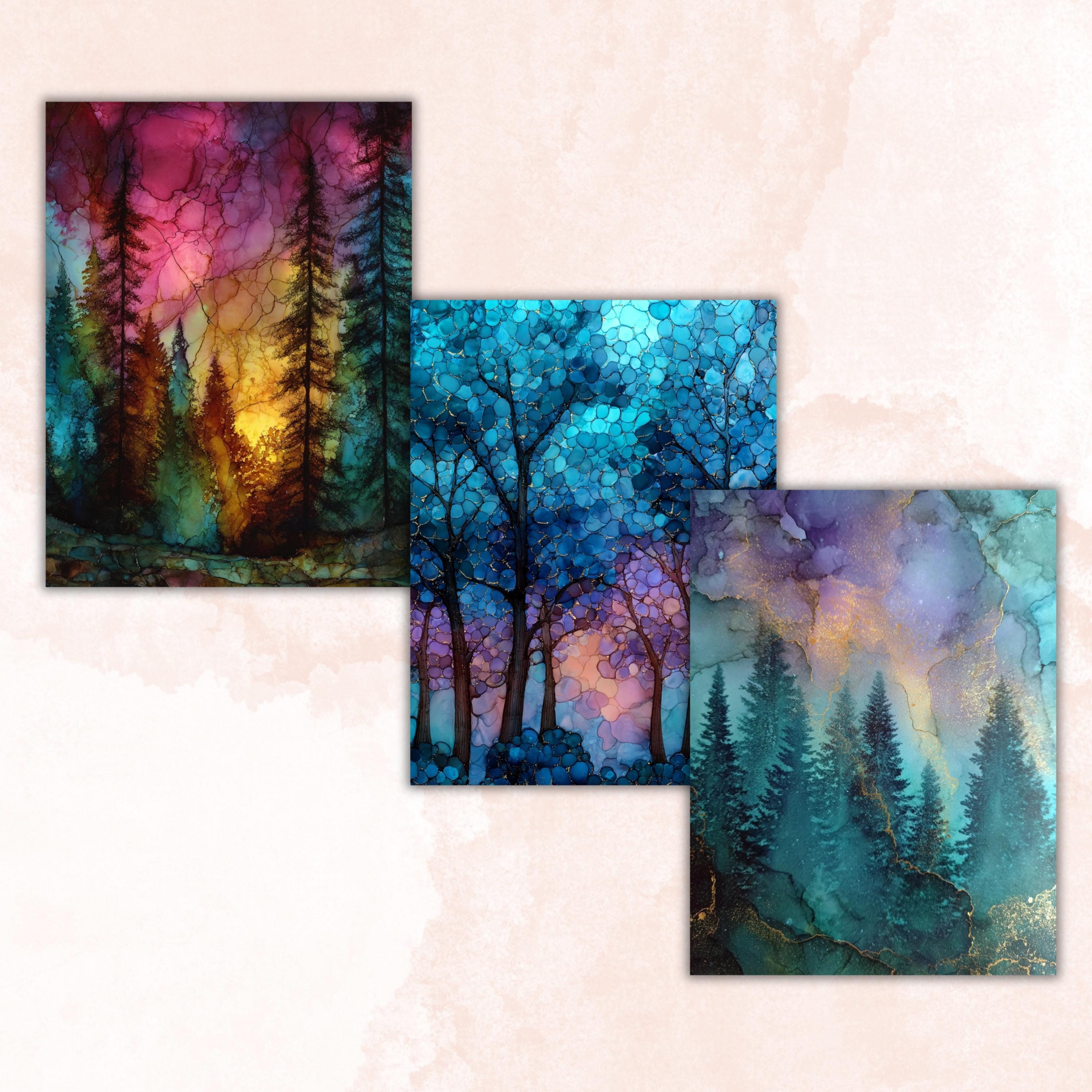 Alcohol Ink Forest Pages, Abstract Woodland Backgrounds, Nature Fluid Art Junk Journal Paper, Green Aesthetic Printable, Letter Size