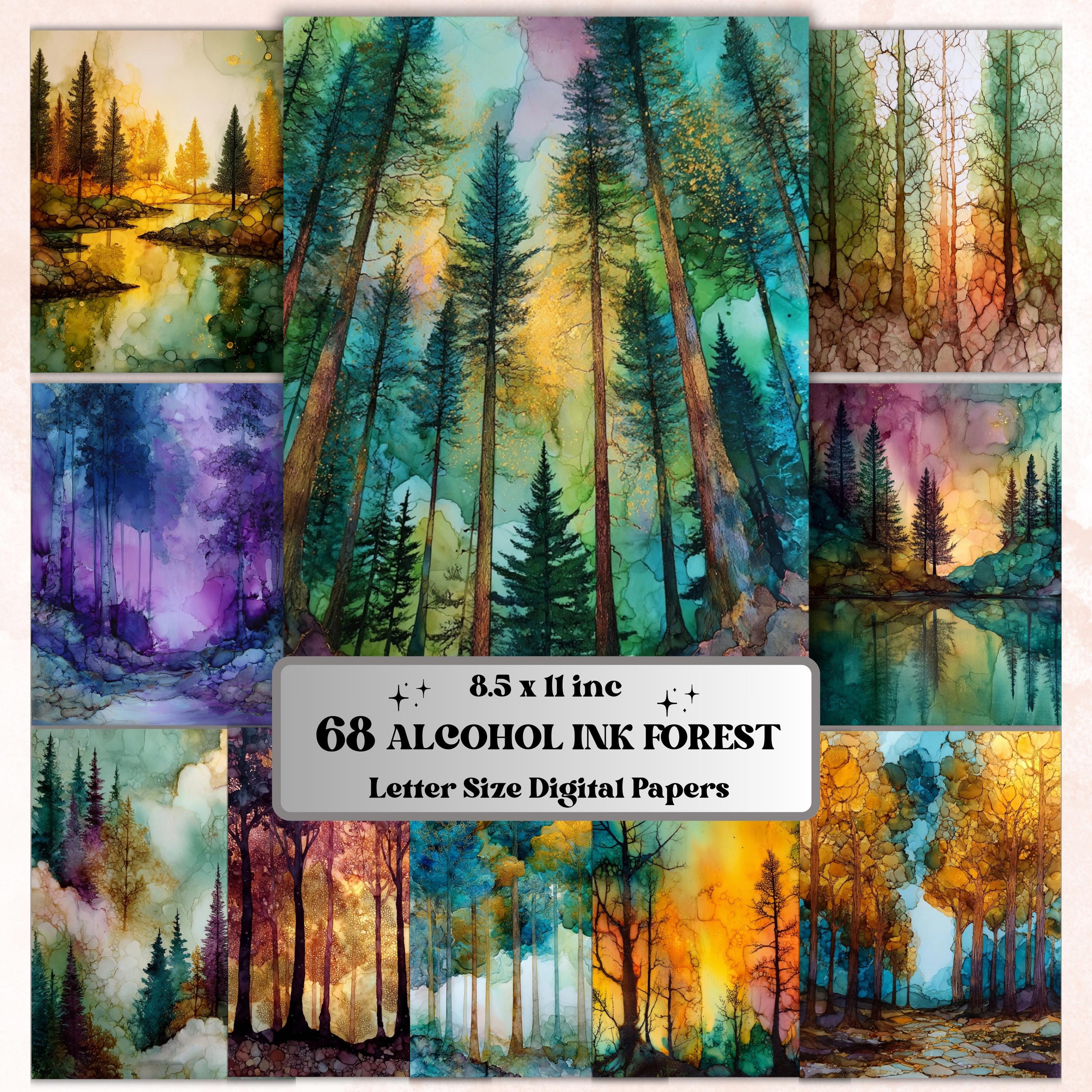 Alcohol Ink Forest Pages, Abstract Woodland Backgrounds, Nature Fluid Art Junk Journal Paper, Green Aesthetic Printable, Letter Size