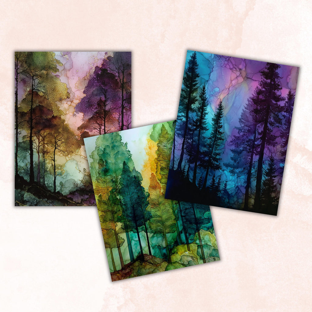 Alcohol Ink Forest Pages, Abstract Woodland Backgrounds, Nature Fluid Art Junk Journal Paper, Green Aesthetic Printable, Letter Size