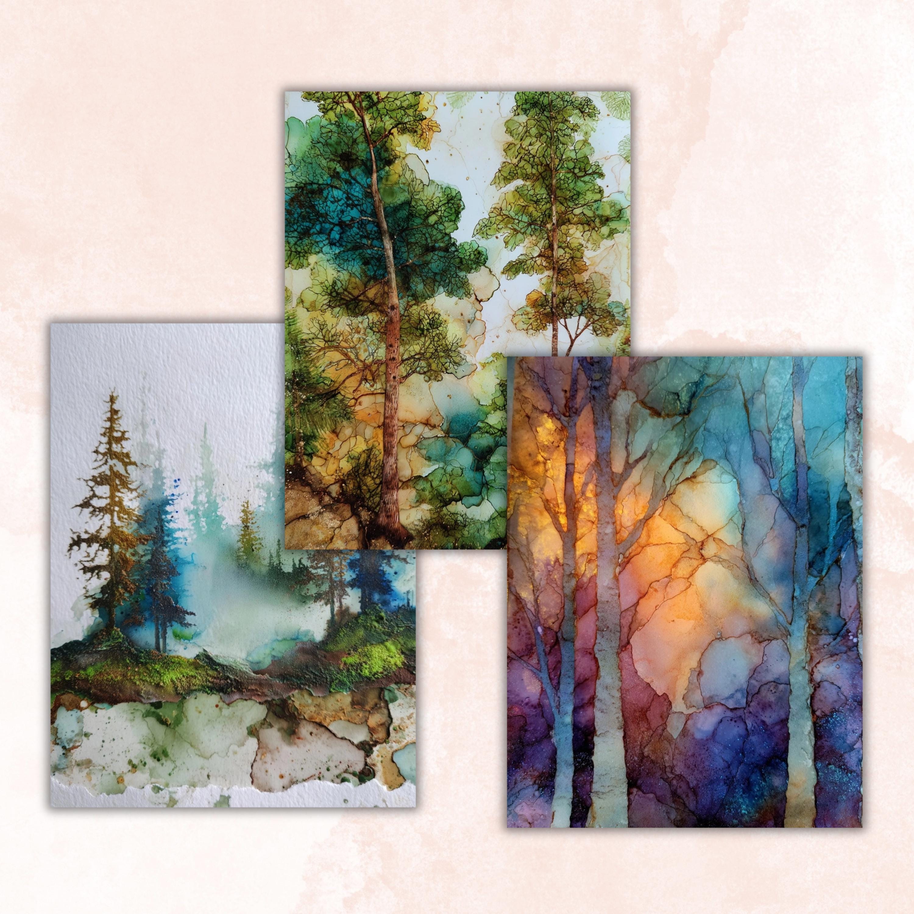 Alcohol Ink Forest Pages, Abstract Woodland Backgrounds, Nature Fluid Art Junk Journal Paper, Green Aesthetic Printable, Letter Size
