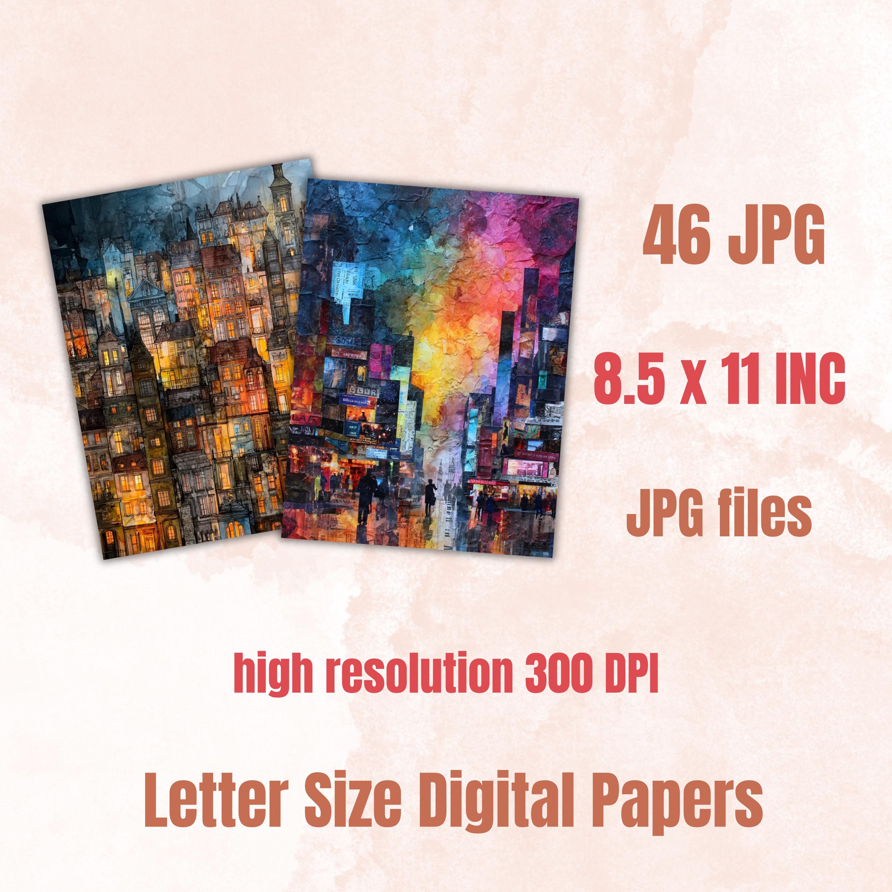 Alcohol Ink City Pages, Abstract Urban Backgrounds, Modern City Texture Junk Journal Paper, Colorful Aesthetic Printable, Letter Size