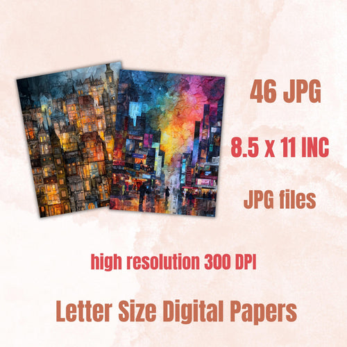 Alcohol Ink City Pages, Abstract Urban Backgrounds, Modern City Texture Junk Journal Paper, Colorful Aesthetic Printable, Letter Size