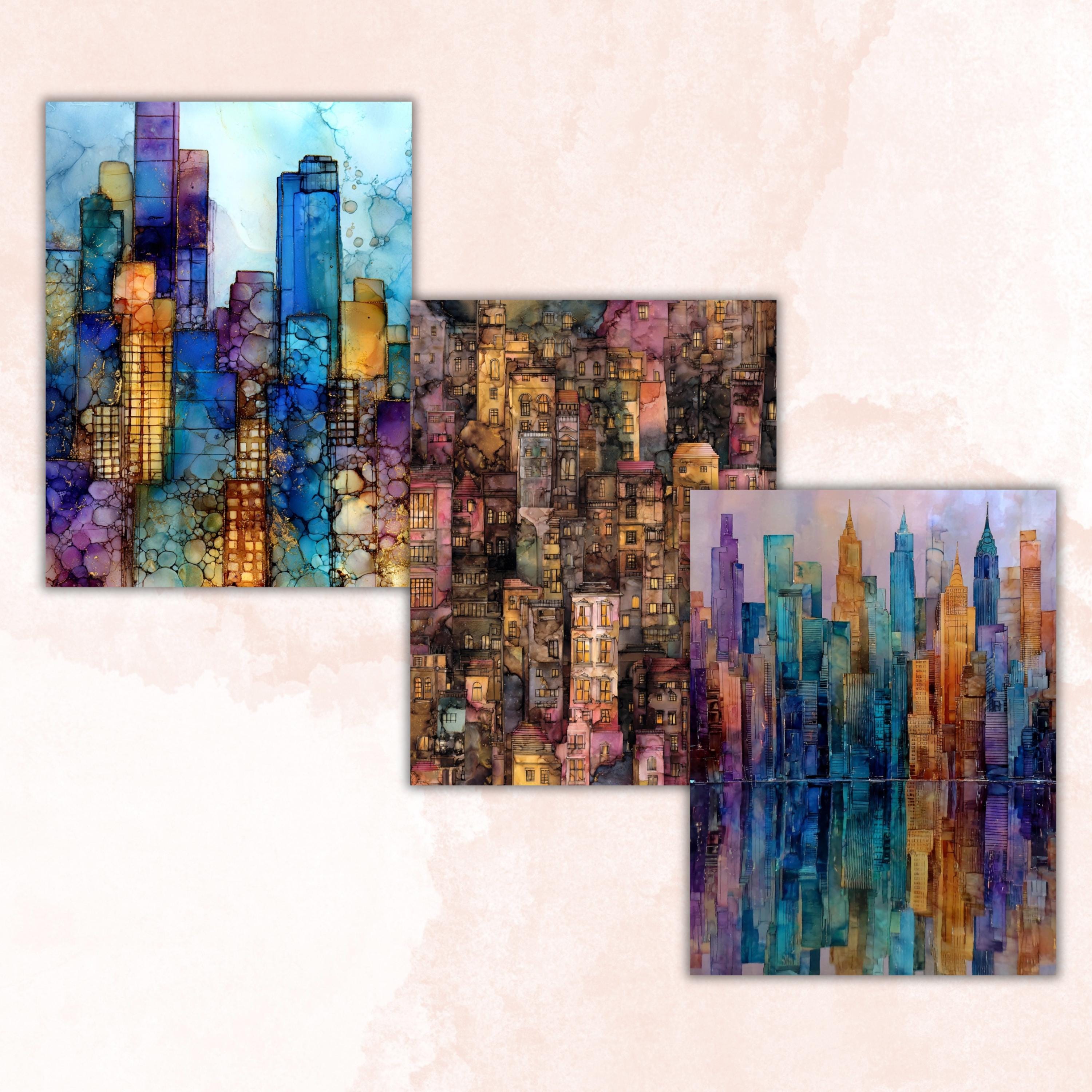 Alcohol Ink City Pages, Abstract Urban Backgrounds, Modern City Texture Junk Journal Paper, Colorful Aesthetic Printable, Letter Size
