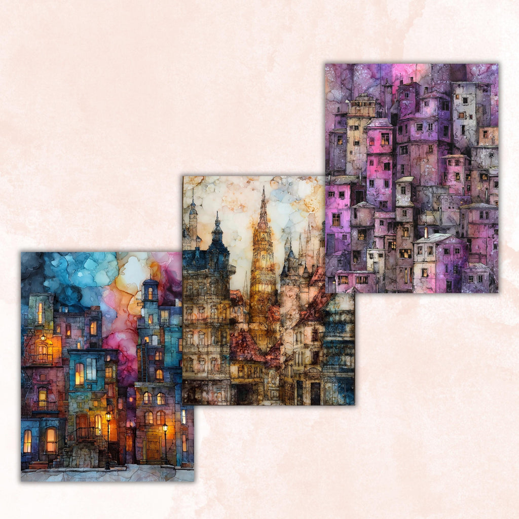 Alcohol Ink City Pages, Abstract Urban Backgrounds, Modern City Texture Junk Journal Paper, Colorful Aesthetic Printable, Letter Size