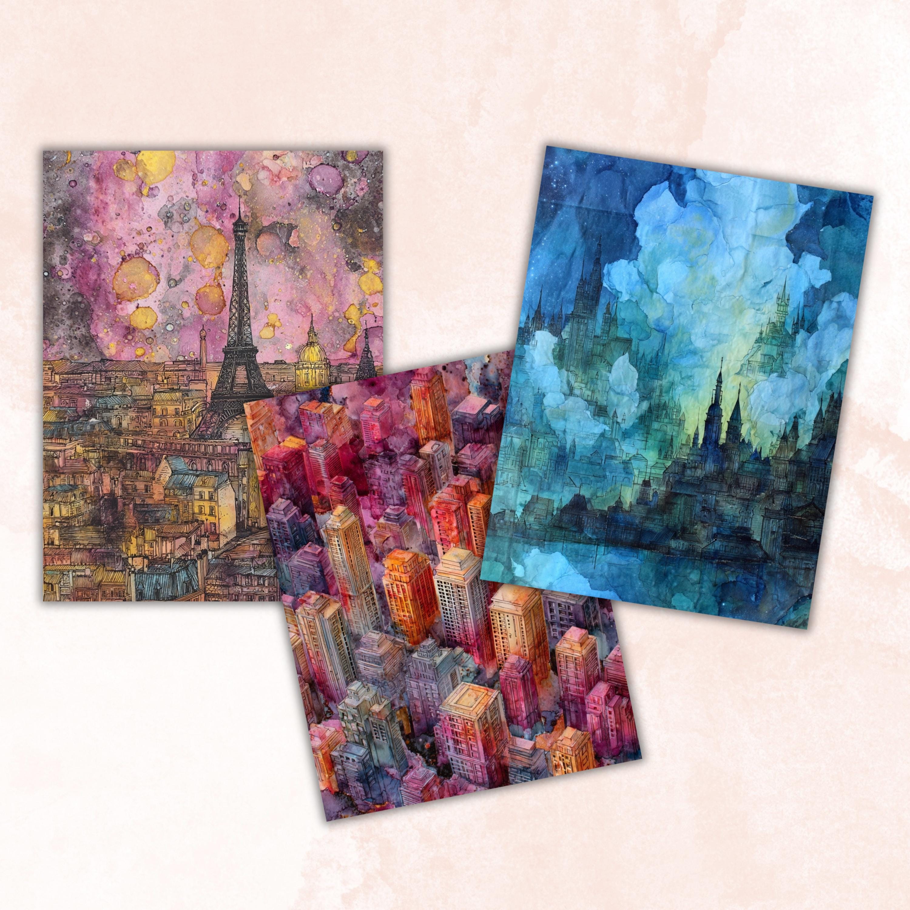 Alcohol Ink City Pages, Abstract Urban Backgrounds, Modern City Texture Junk Journal Paper, Colorful Aesthetic Printable, Letter Size