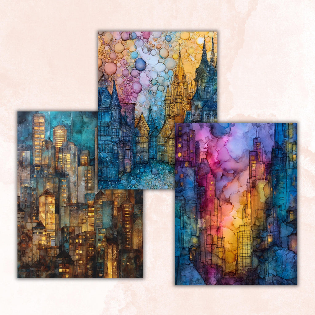 Alcohol Ink City Pages, Abstract Urban Backgrounds, Modern City Texture Junk Journal Paper, Colorful Aesthetic Printable, Letter Size