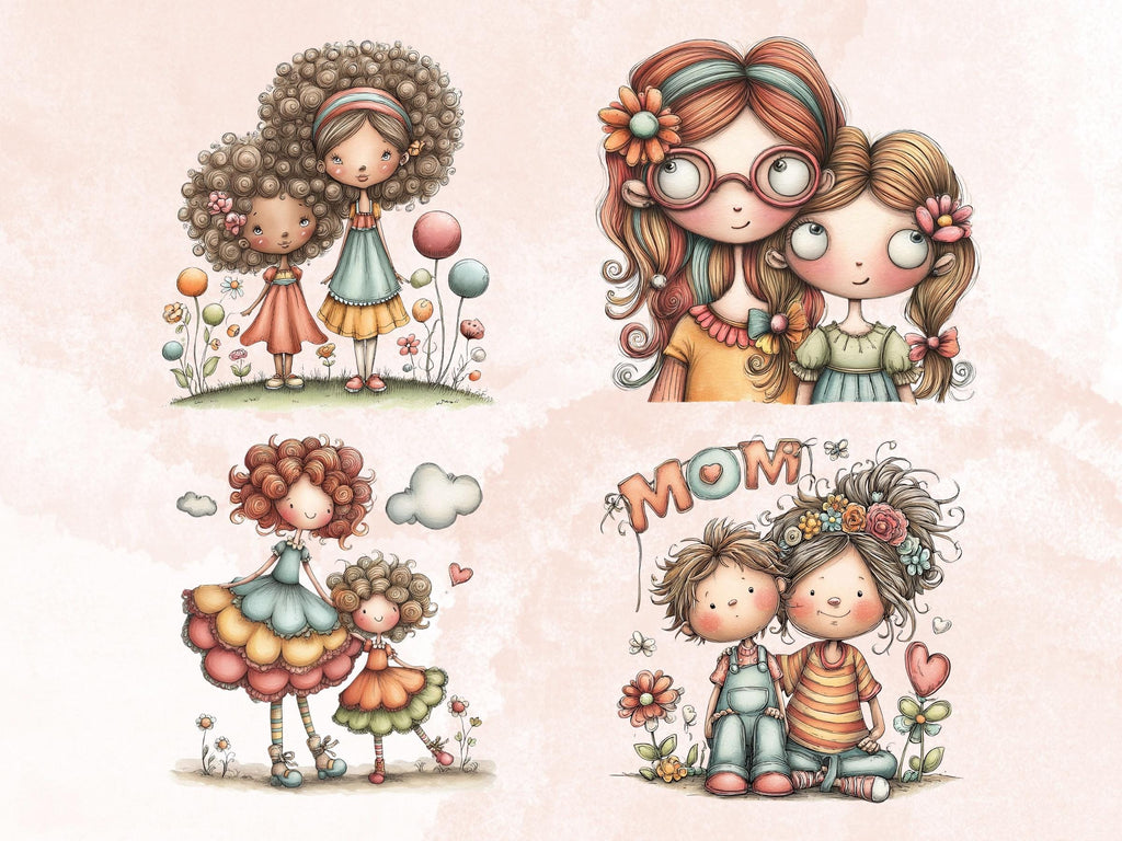 Whimsical Mother's Day Clipart Bundle | 52 Quirky Mom PNG Graphics (Digital Download)