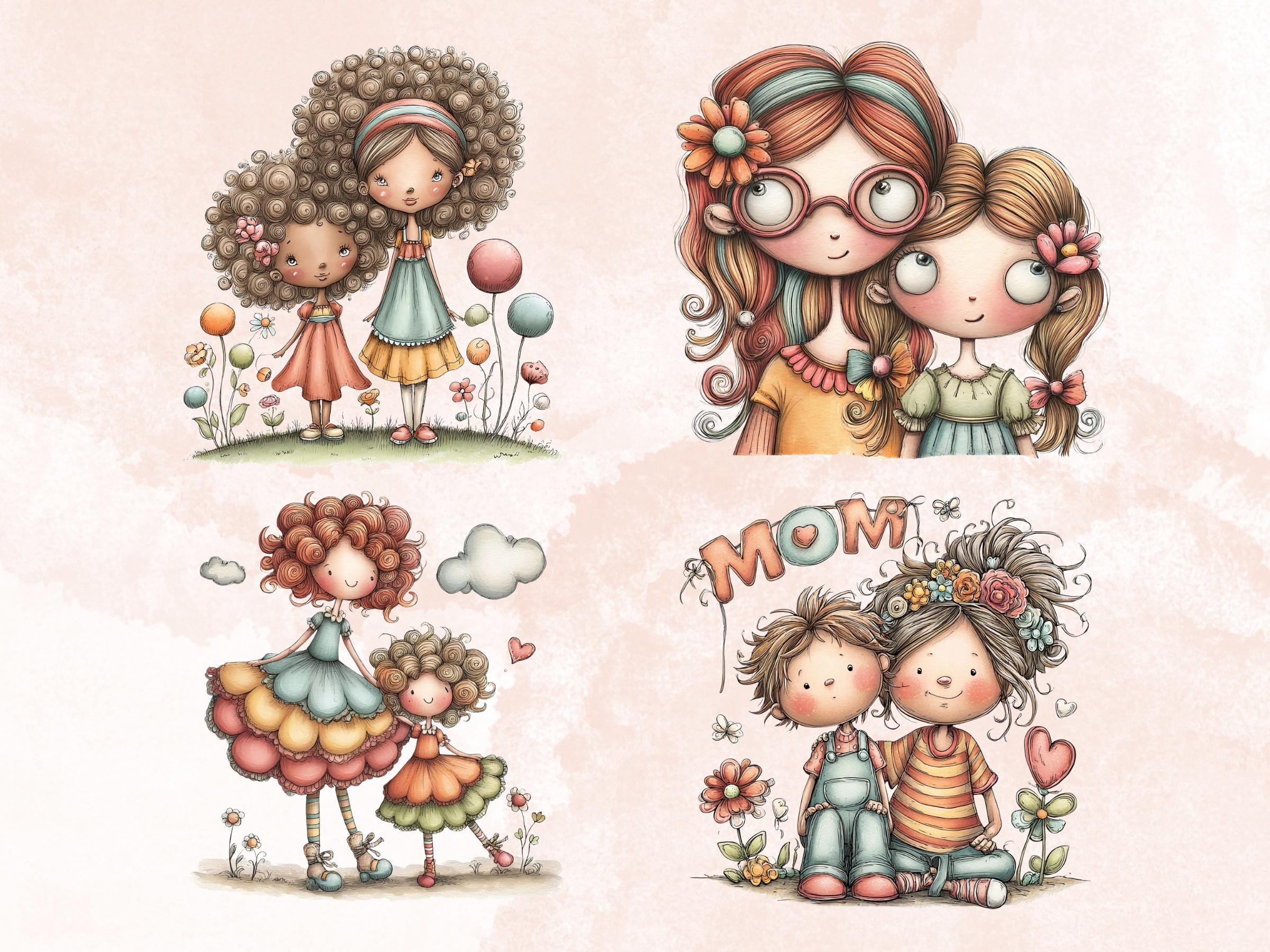Whimsical Mother's Day Clipart Bundle | 52 Quirky Mom PNG Graphics (Digital Download)