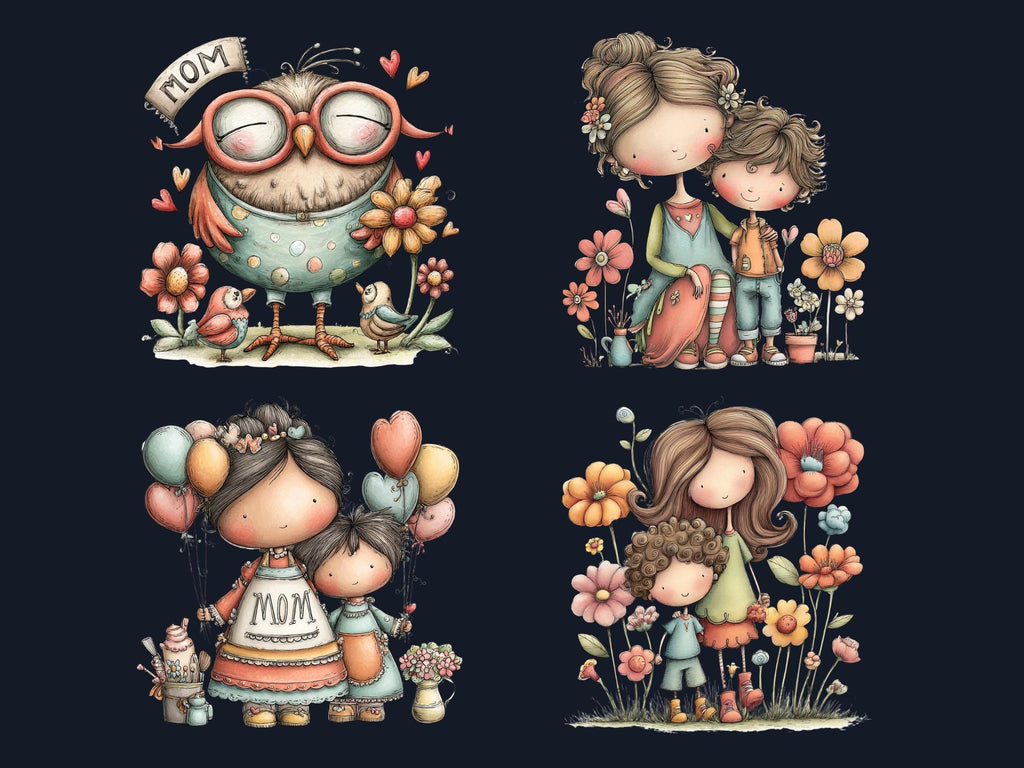 Whimsical Mother's Day Clipart Bundle | 52 Quirky Mom PNG Graphics (Digital Download)