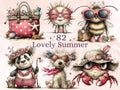 Pinky Summer Clipart Bundle | 82 Whimsical Quirky Beach PNG Graphics (Digital Download)