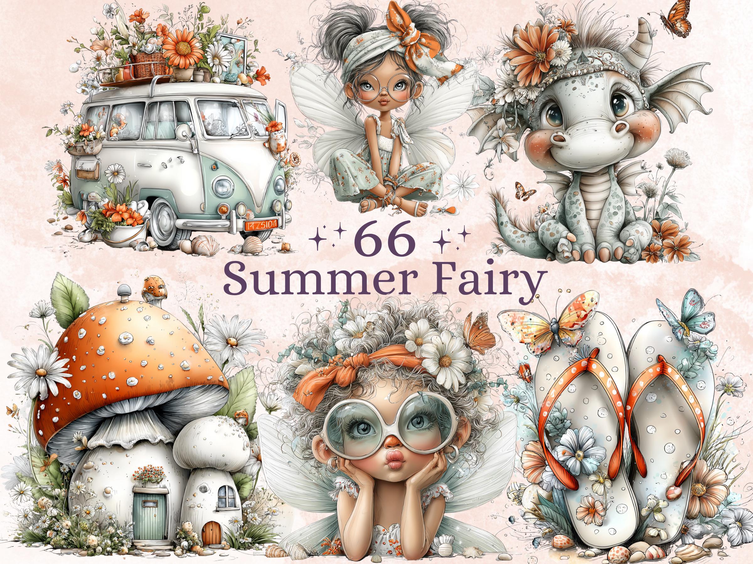 Summer Fairy Clipart Bundle | 66 Boho Beach Fantasy Whimsical PNG | Fairy Magic Digital Download