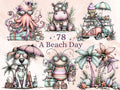 Beach Day Clipart Bundle | 78 Whimsical Quirky Beach PNG | Summer Holiday Digital Download