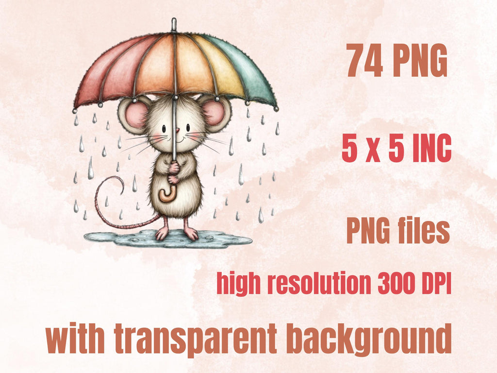 Rainy Day Clipart Bundle | 74 Whimsical Quirky Rain PNG | Umbrella Animals Digital Download